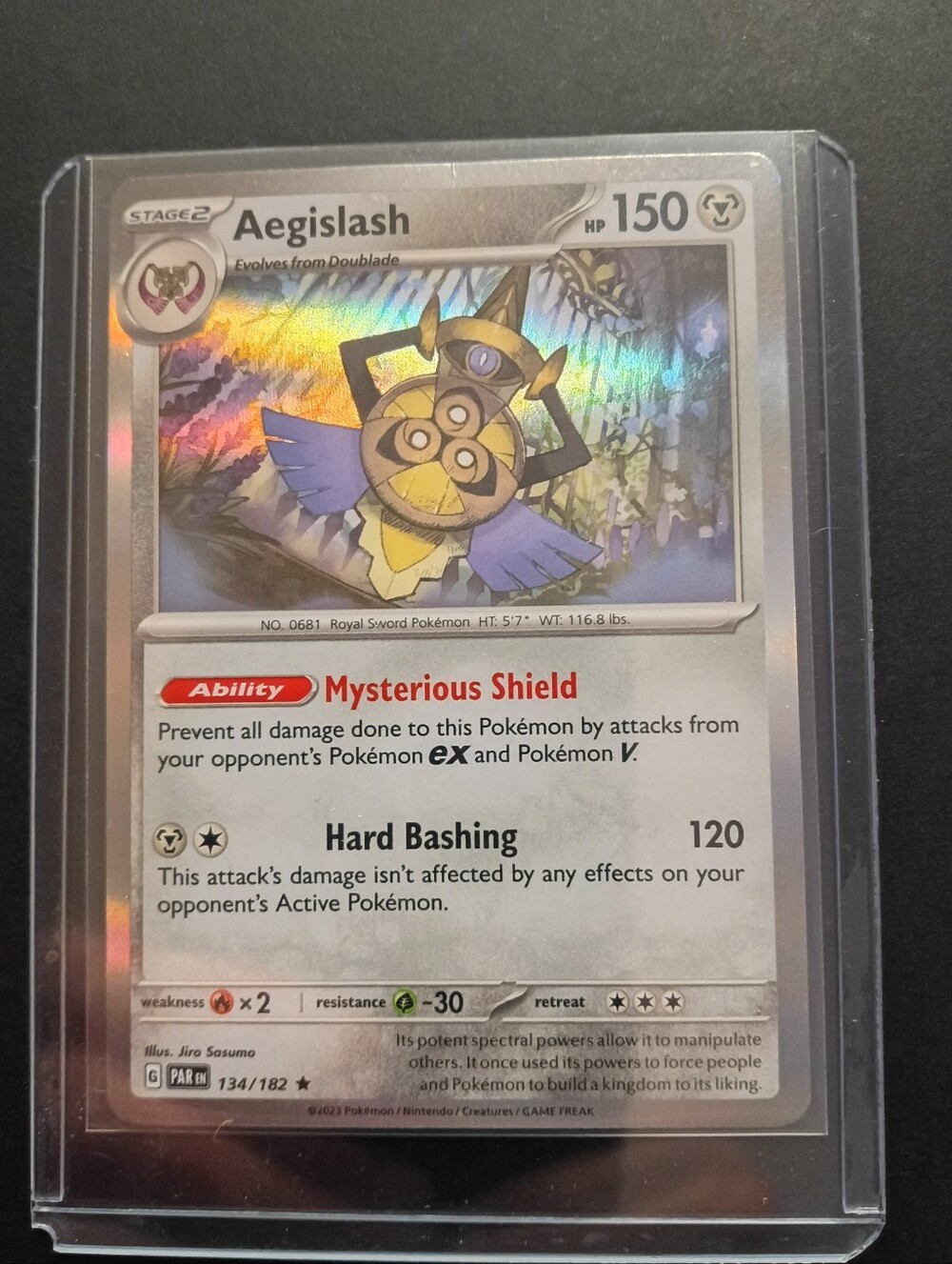 Pokemon Aegislash Holofoil Card - Silver, Blue, Yellow